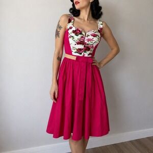 Antonio Marras Pink Floral Corset  Bustier Fit‎ Flare Dress Size 8 Retro Pin Up